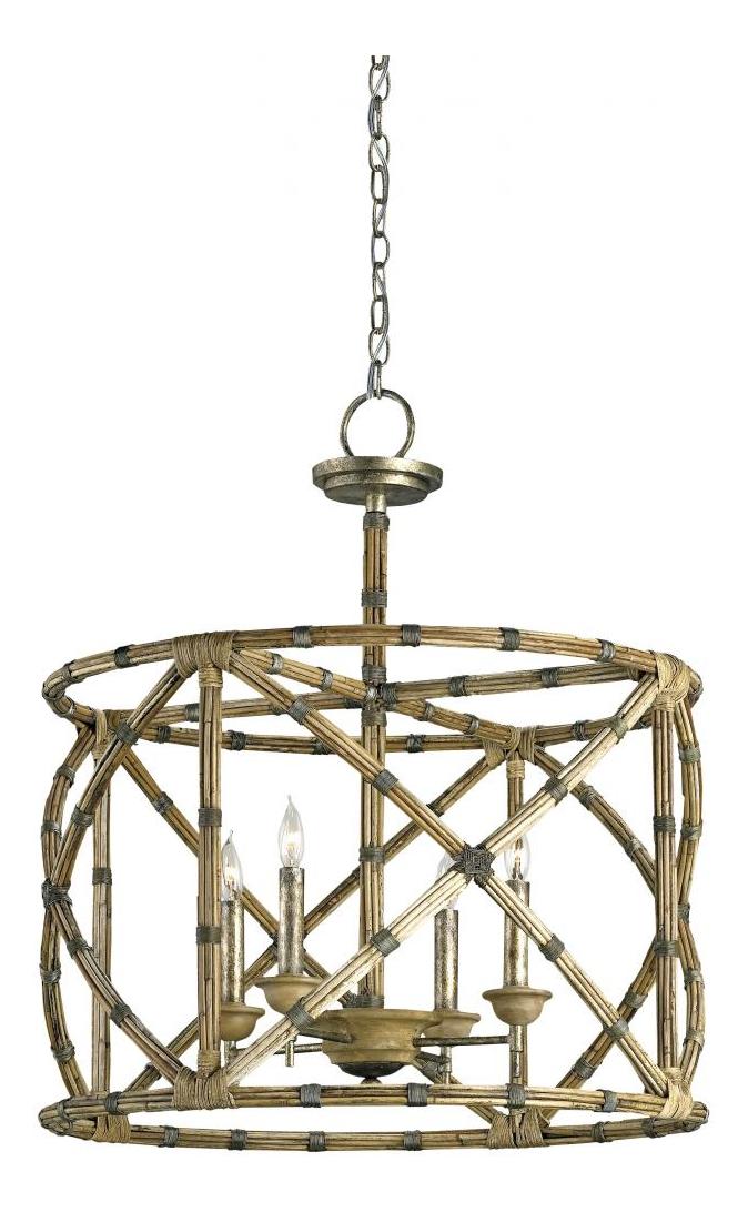 Pyrite Bronze / Washed Wood  4 Light Single Tier Chandelier by Currey