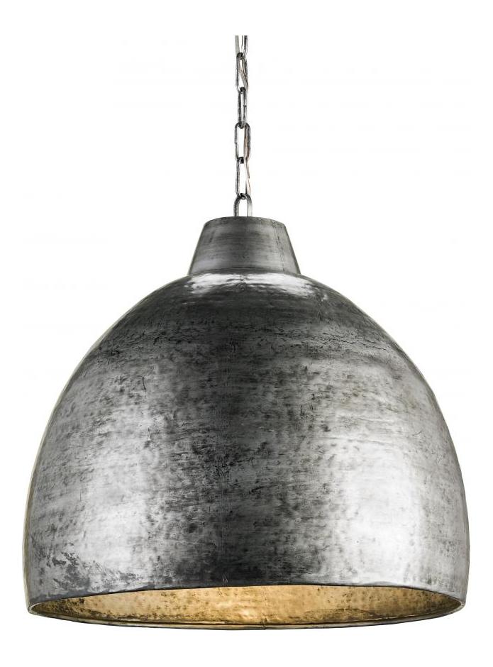 Blackened Steel  1 Light Pendant with Hammered Metal Shade by Currey