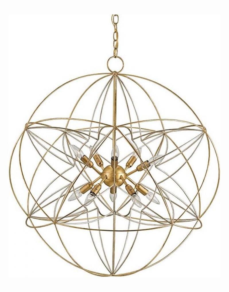Contemporary Silver Leaf  Orb 10 Light 34in Wide Chandelier by Currey