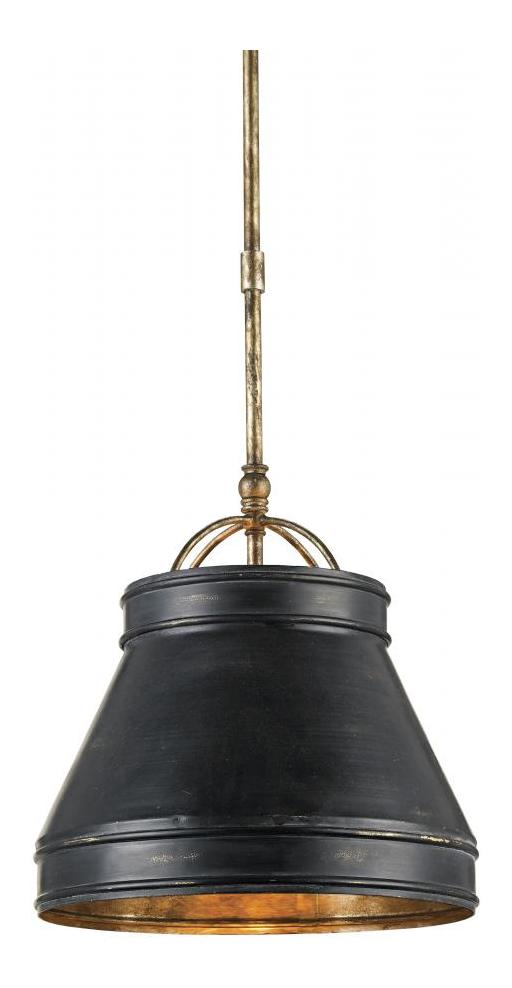 Pyrite Bronze  1 Light Pendant With Rimmed Wrought Iron Shade by Currey