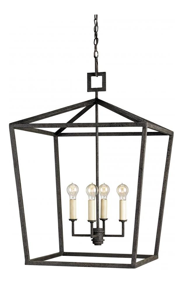 Mole Black  4 Light Chandelier In Lantern Style Wrought Iron Frame by Currey