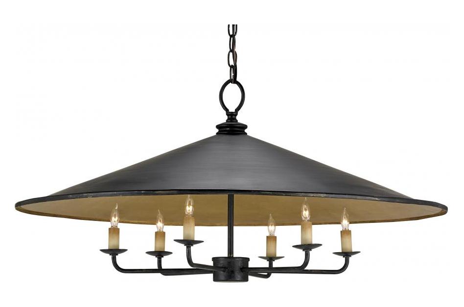 6 Light Chandelier With Large Wrought Iron Shade by Currey