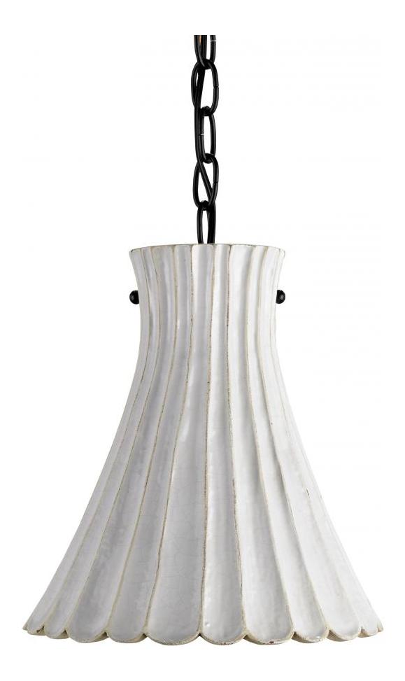 Satin Black / White Crackle  1 Light Pendant with Terracotta Fluted Shade by Currey