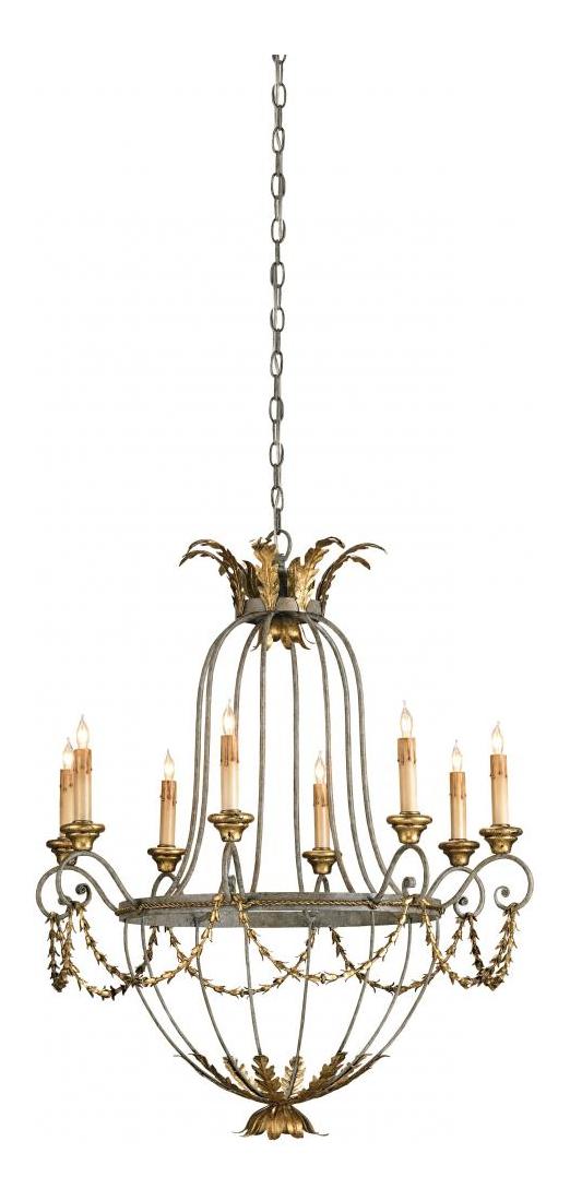 Gold Leaf  8 Light Single Tier Chandelier With Customizable Shades by Currey