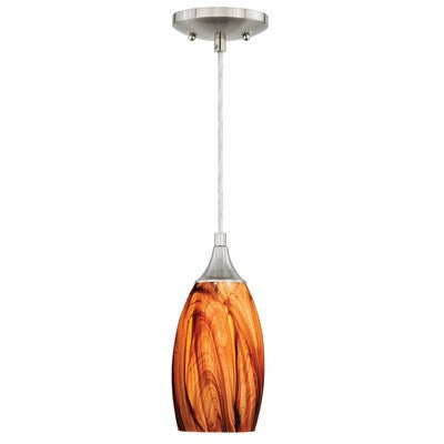 4.75-in Mini Pendant Smoky Fire Glass Satin Nickel by Vaxcel International