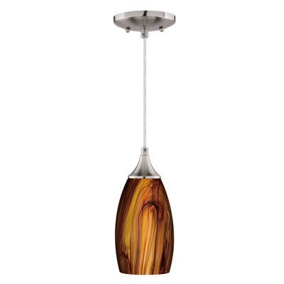 4.75-in Mini Pendant Smoky Fire Glass Satin Nickel