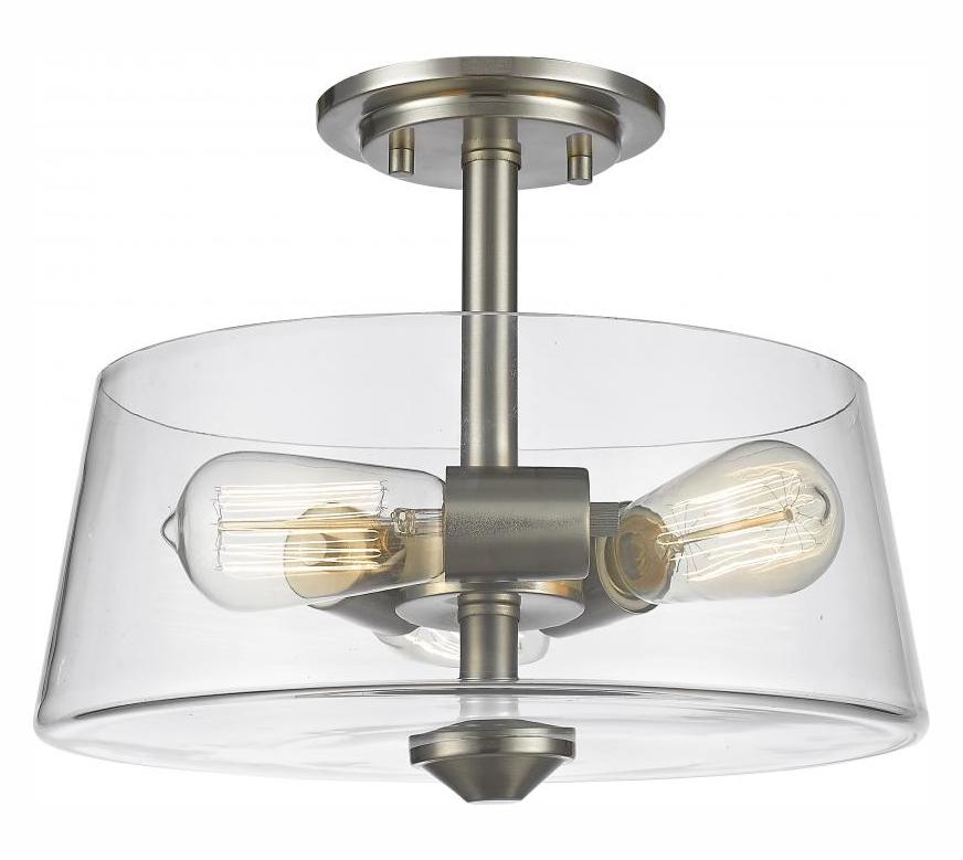 3 Light Semi Flush Ceiling Fixture with Clear Cylindrical Glass Shade by Z-Lite
