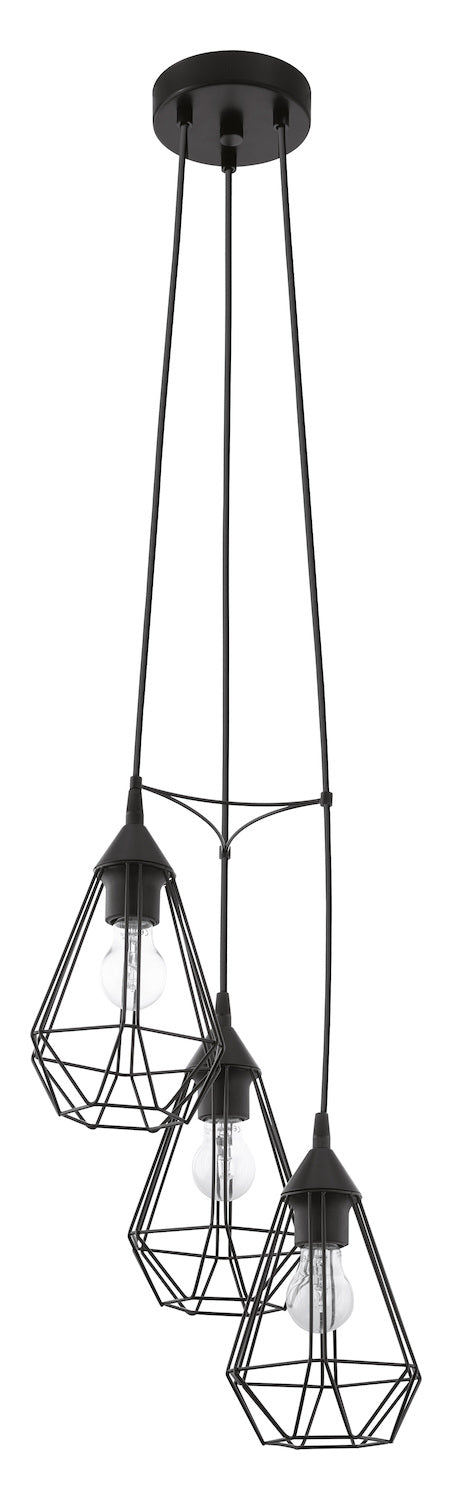 3x100W Multi Light Cage Staircase Pendant w/ Matte Black Finish by Eglo