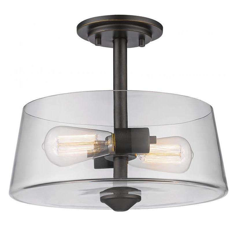 2 Light Semi Flush Ceiling Fixture with Clear Cylindrical Glass Shade by Z-Lite