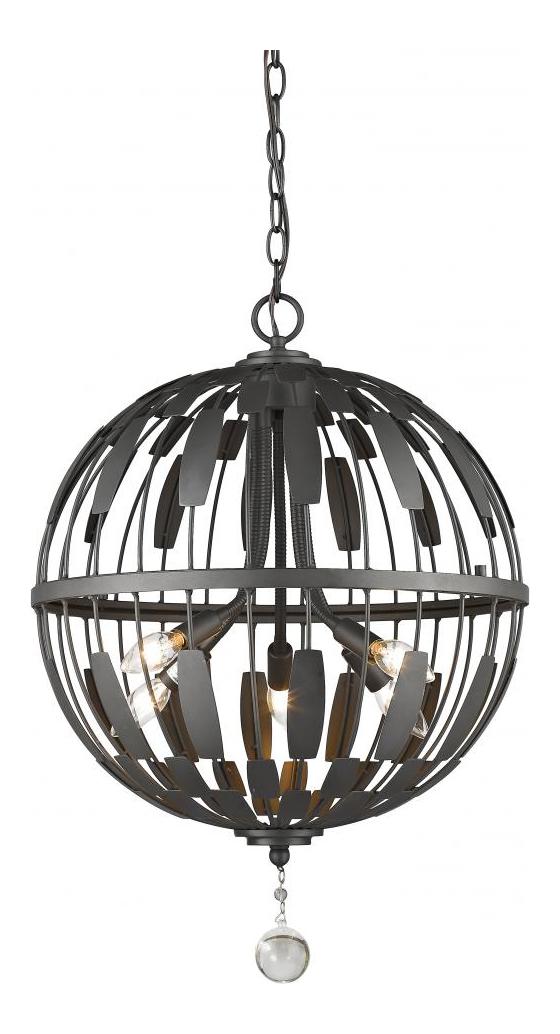Bronze  5 Light Pendant with Clear Globe Crystal Shade by Z-Lite