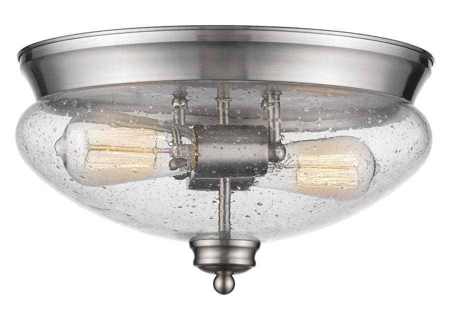 Nickel  2 Light Flush Mount Ceiling Fixture with Clear Dome Glass Shade by Z-Lite