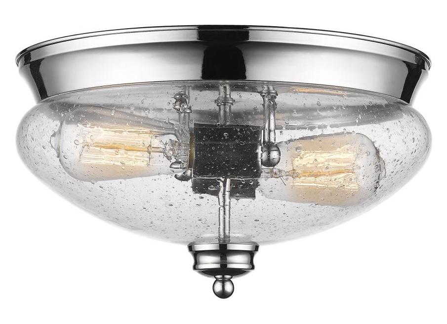 Chrome  2 Light Flush Mount Ceiling Fixture with Clear Dome Glass Shade by Z-Lite