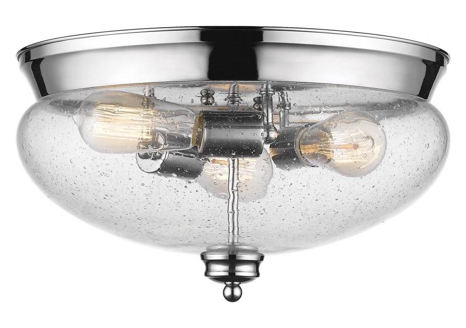 Chrome  3 Light Flush Mount Ceiling Fixture with Clear Dome Glass Shade by Z-Lite