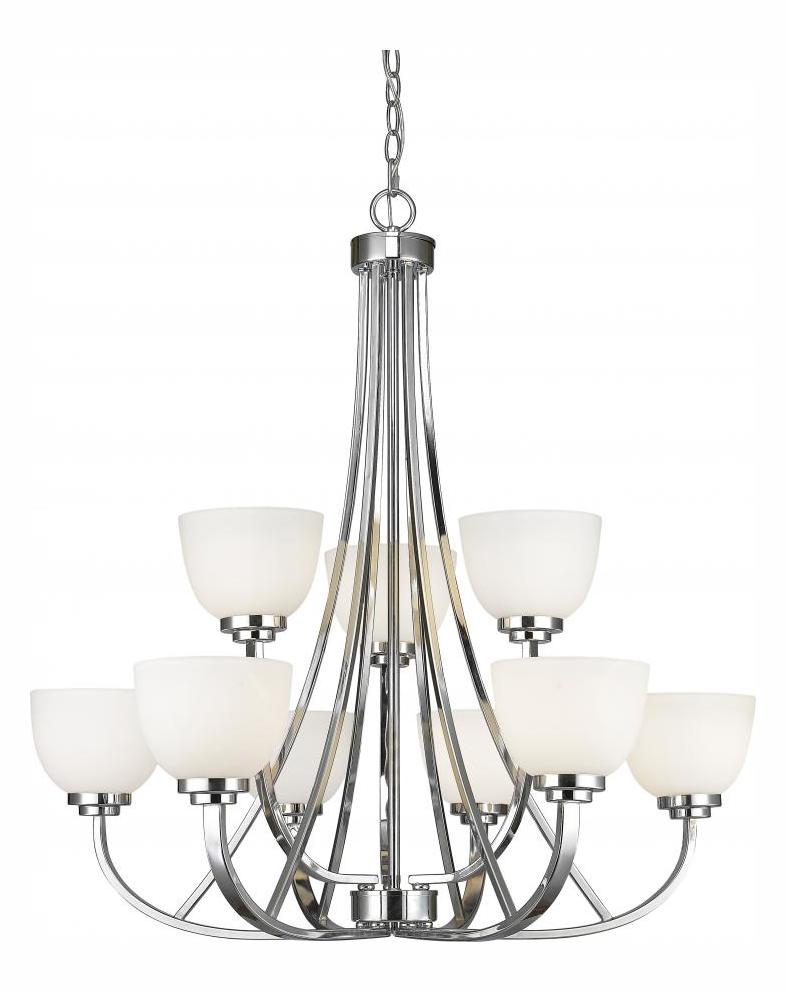 Chrome  9 Light 31" Wide 2 Tier Shaded Chandelier with Frosted Glass Shade by Z-Lite