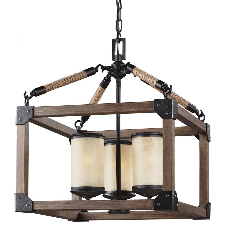 Three Light Chandelier In Stardust With Creme Parchment Glass by Generation Lighting