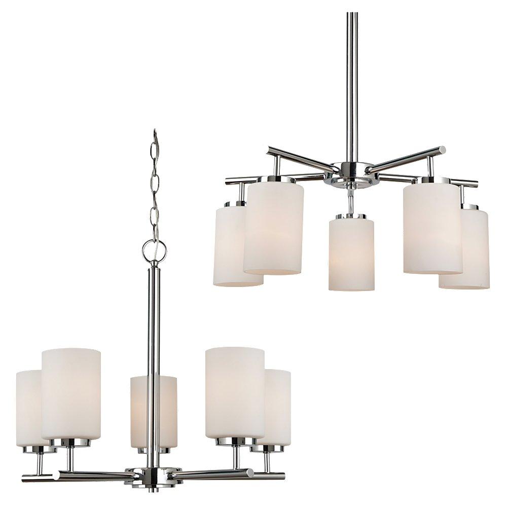 Five Light Chandelier In Chrome Finish With Etched Opal White Glass by Generation Lighting