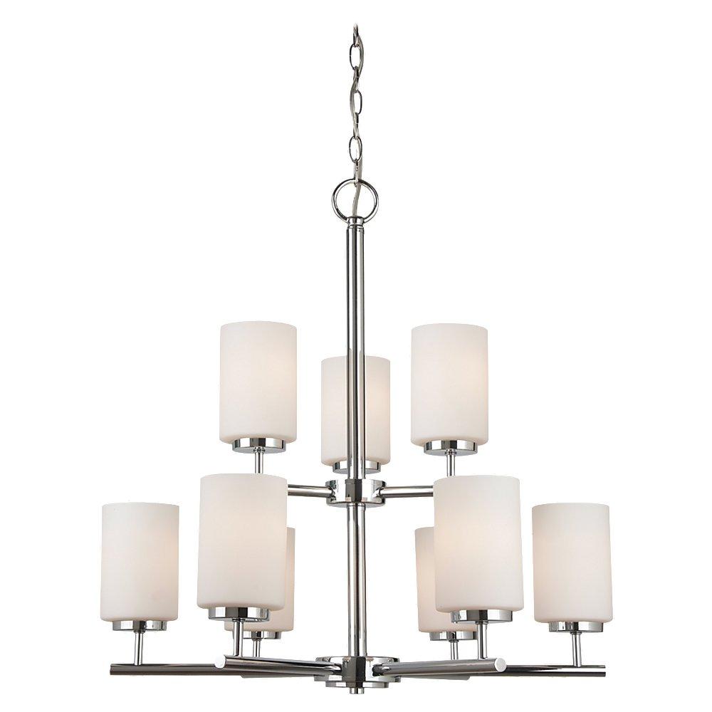 Nine Light Chandelier In Chrome Finish With Etched Opal White Glass by Generation Lighting