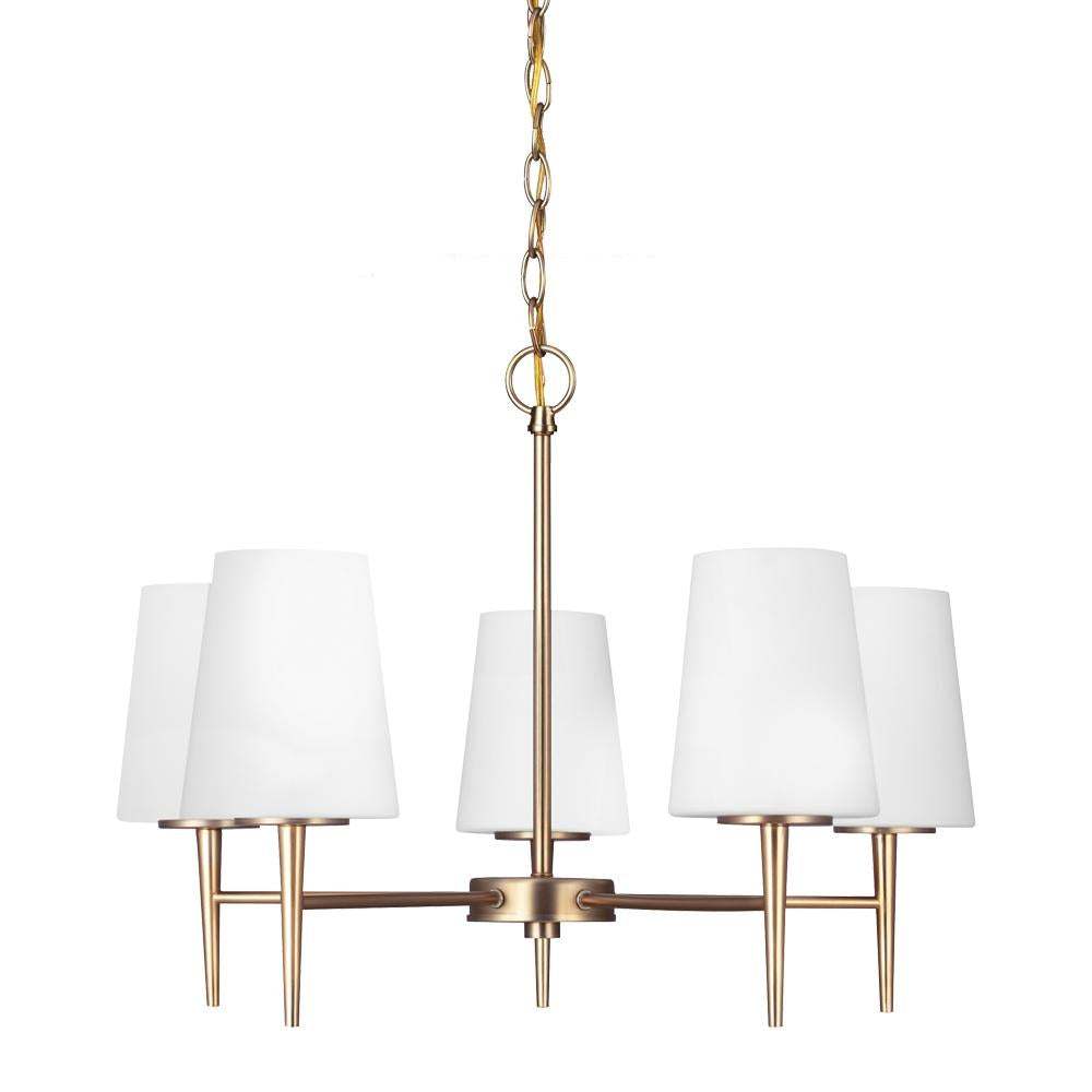 Five Light Chandelier In Satin Bronze With Etched Glass Painted White I by Generation Lighting