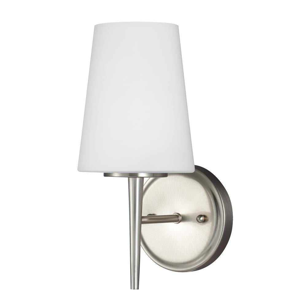 One Light Wall / Bath Sconce In Brushed Nickel With Etched Glass Painte by Generation Lighting