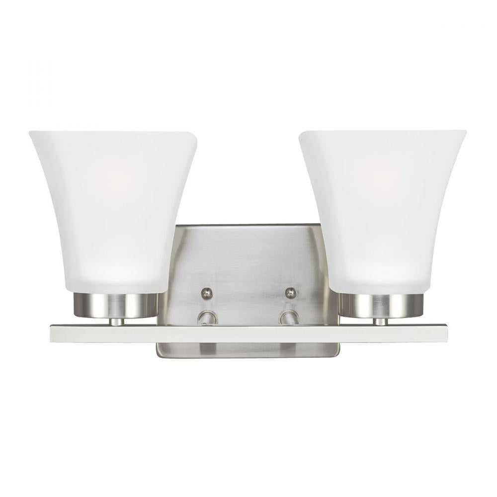 Two Light Bath/Wall In Brushed Nickel With Satin Etched Glass by Generation Lighting