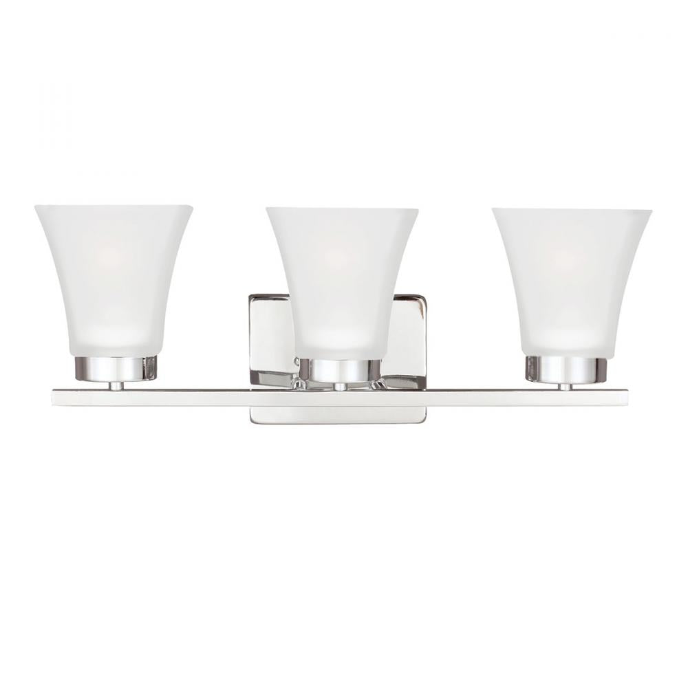 Three Light Bath/Wall In Chrome With Satin Etched Glass by Generation Lighting