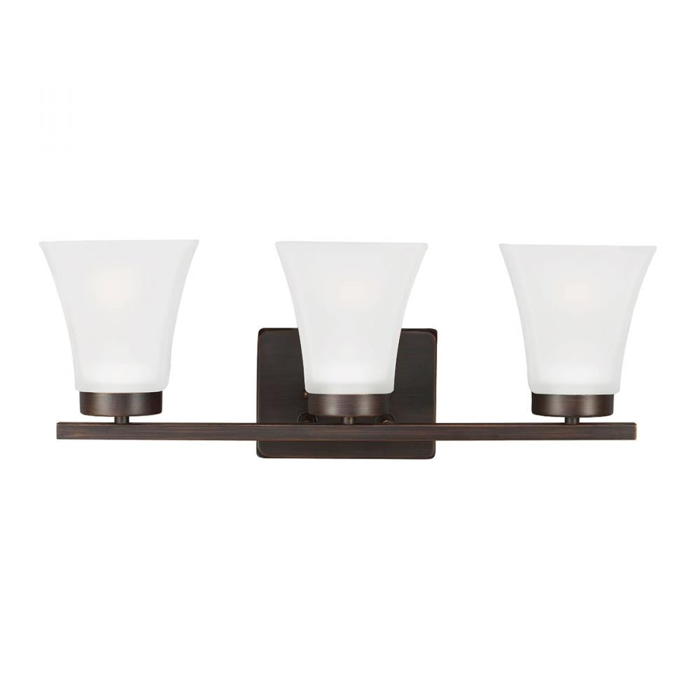 Three Light Bath/Wall In Burnt Sienna With Satin Etched Glass by Generation Lighting
