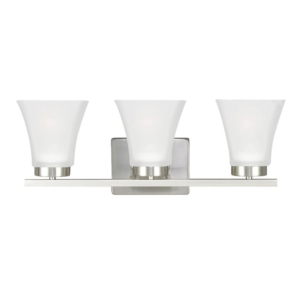 Three Light Bath/Wall In Brushed Nickel With Satin Etched Glass by Generation Lighting