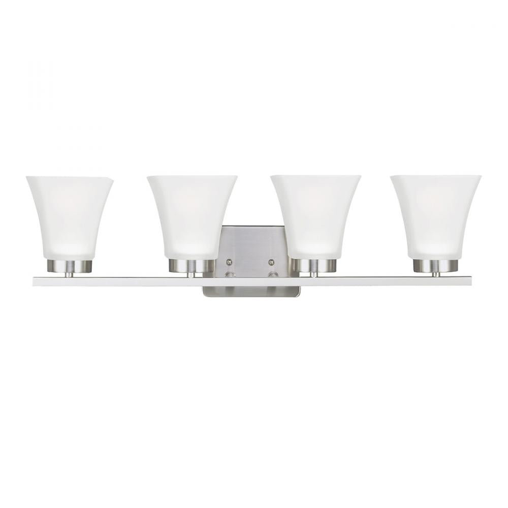 Four Light Bath/Wall In Brushed Nickel With Satin Etched Glass by Generation Lighting