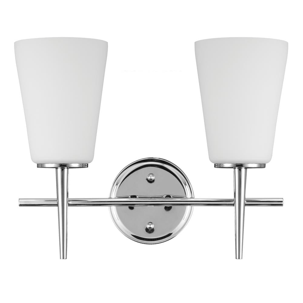 Two Light Wall / Bath Vanity In Chrome With Etched Glass Painted White by Generation Lighting