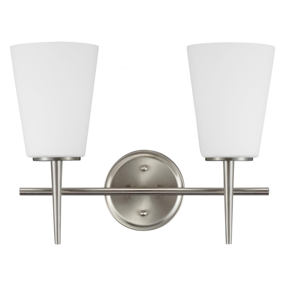 Two Light Wall / Bath Vanity In Brushed Nickel With Etched Glass Painte by Generation Lighting
