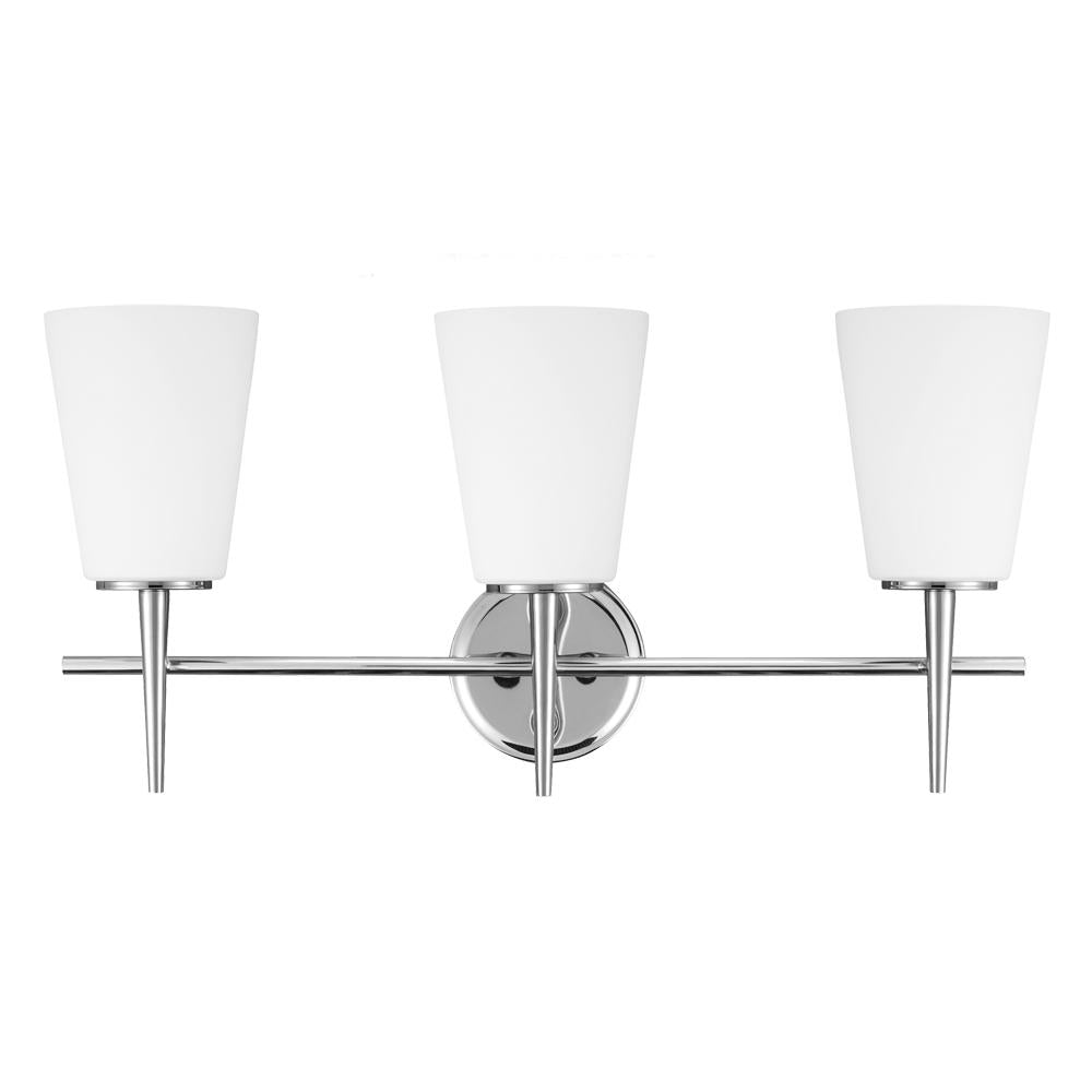 Three Light Wall / Bath Vanity In Chrome With Etched Glass Painted Whit by Generation Lighting