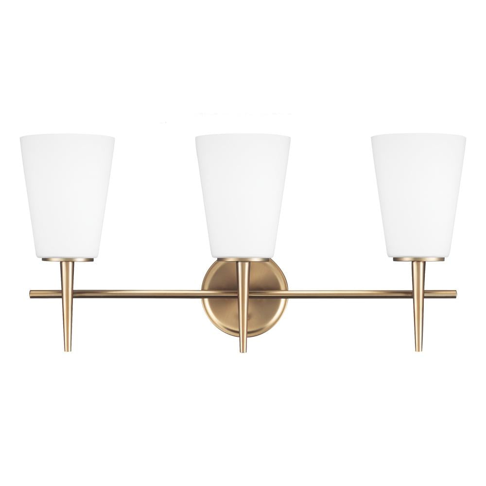 Three Light Wall / Bath Vanity In Satin Bronze With Etched Glass Painte by Generation Lighting
