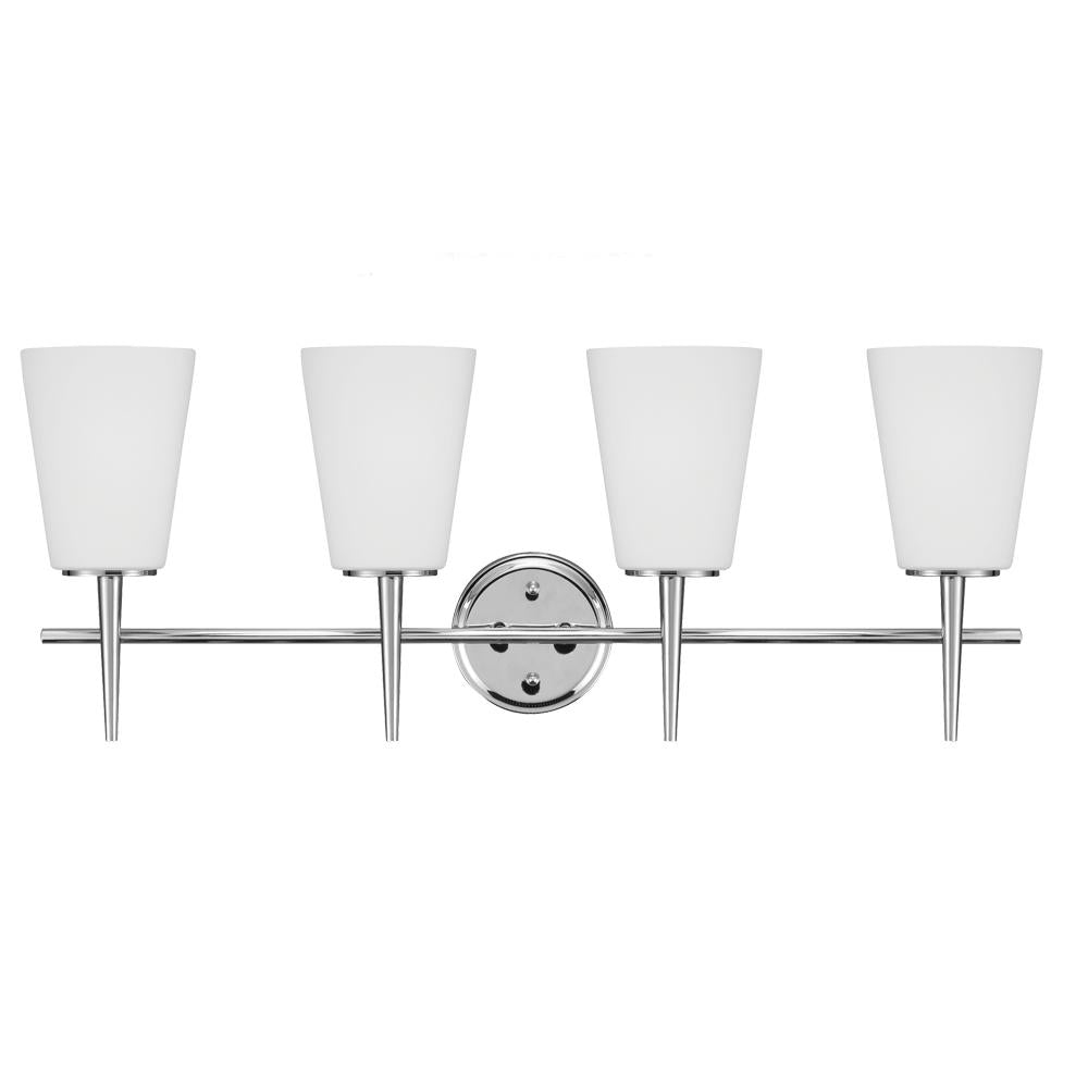 Four Light Wall / Bath Vanity In Chrome With Etched Glass Painted White by Generation Lighting