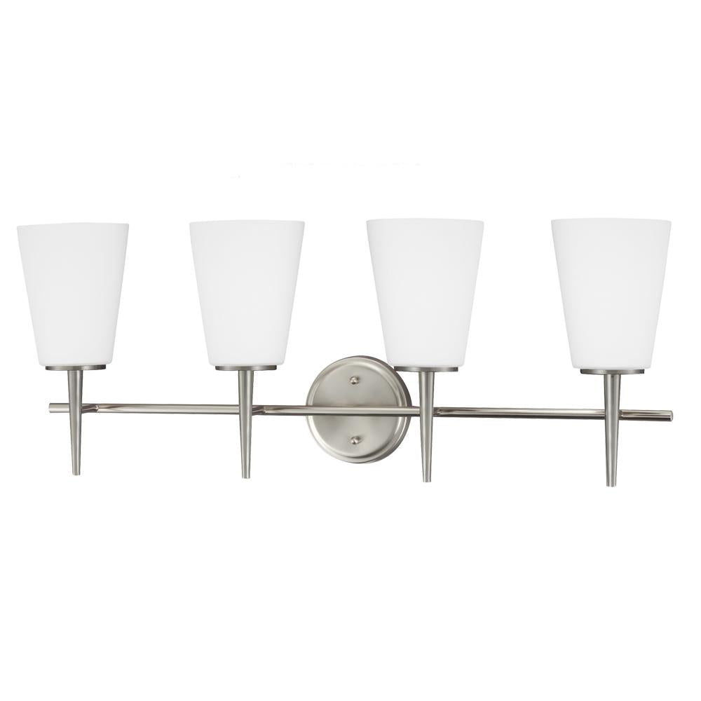 Four Light Wall / Bath Vanity In Brushed Nickel With Etched Glass Paint by Generation Lighting