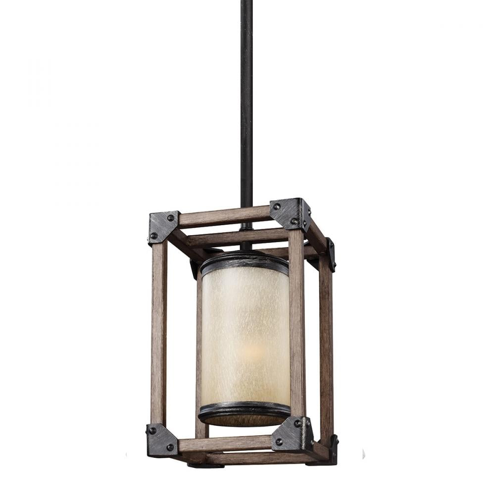 One Light Mini-Pendant In Stardust With Creme Parchment Glass by Generation Lighting