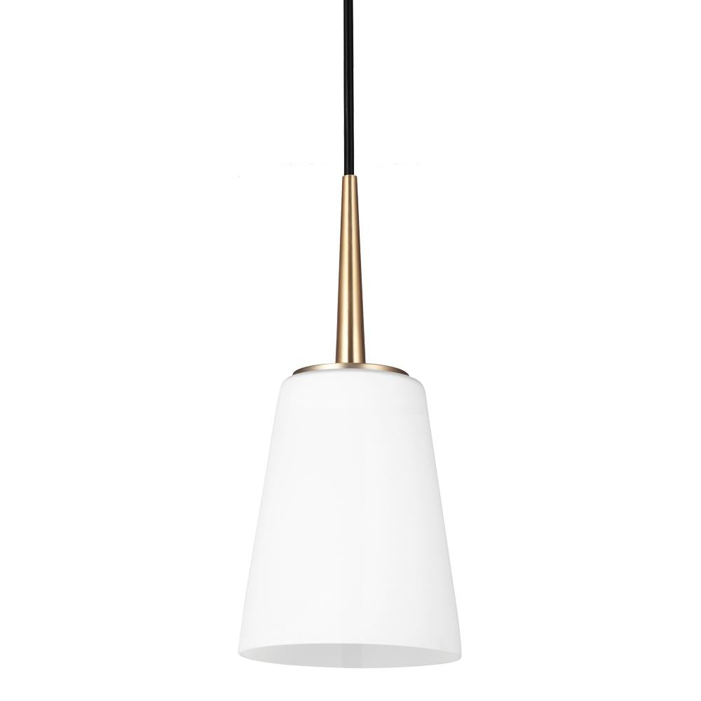 One Light Mini-Pendant In Satin Bronze With Etched Glass Painted White by Generation Lighting