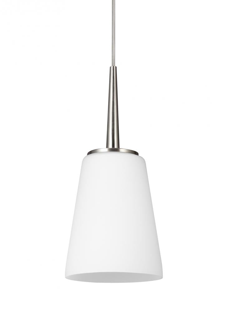 One Light Mini-Pendant In Brushed Nickel With Etched Glass Painted Whit by Generation Lighting
