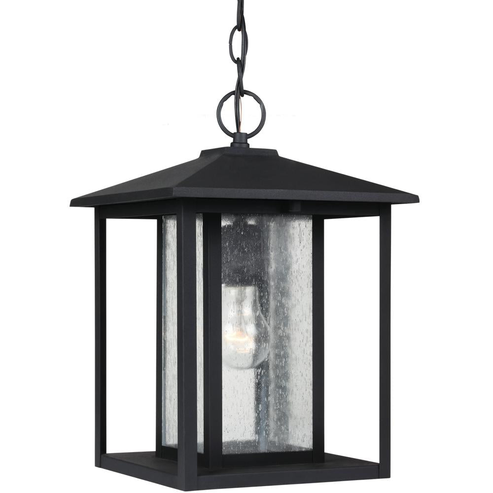 One Light Outdoor Pendant In Black With Clear Seeded Glass by Generation Lighting