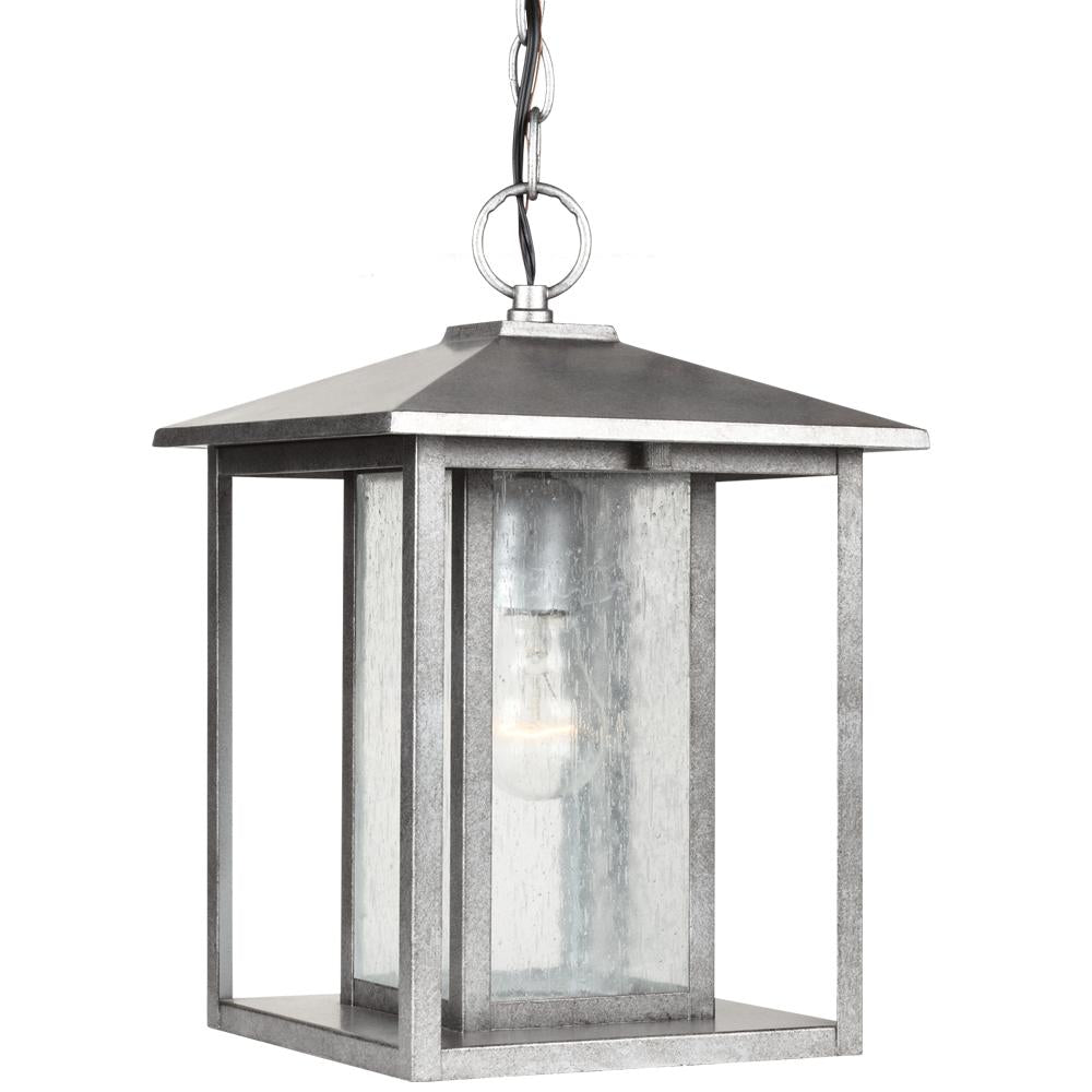One Light Outdoor Pendant In Weathered Pewter With Clear Seeded Glass by Generation Lighting