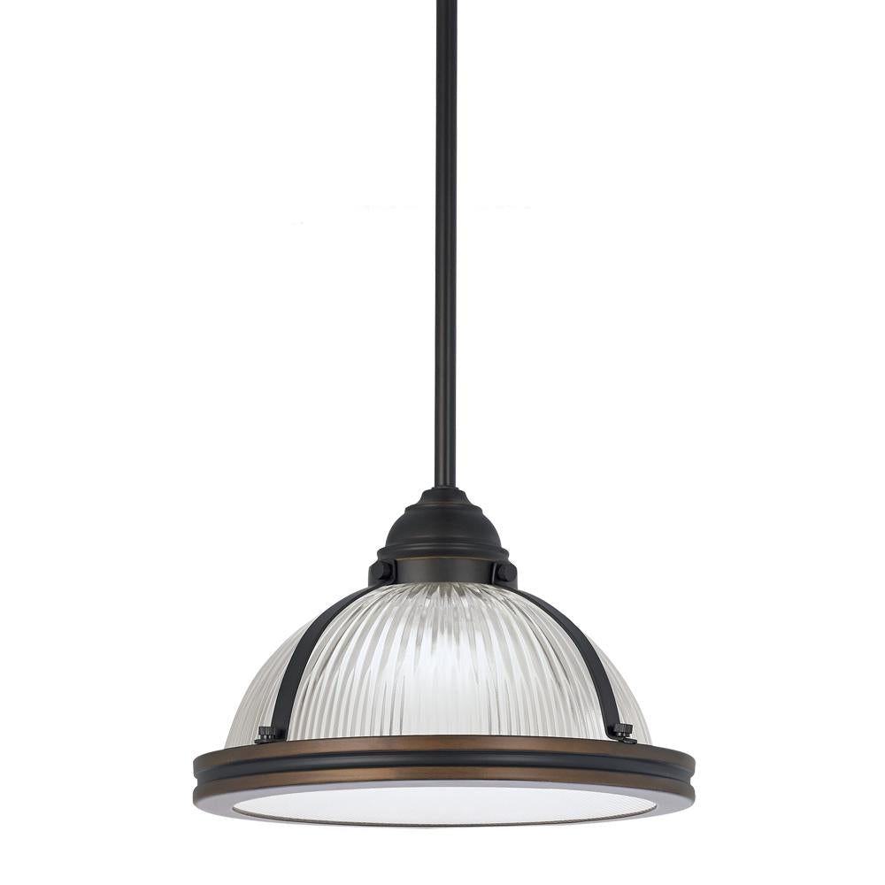 One Light Pendant In Autumn Bronze With Prismatic Glass A by Generation Lighting
