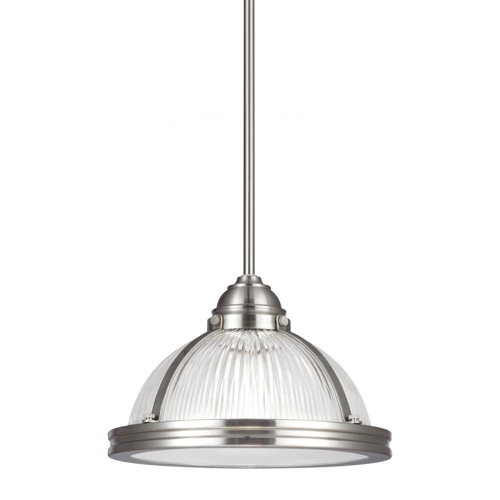 One Light Pendant In Brushed Nickel With Prismatic Glass by Generation Lighting
