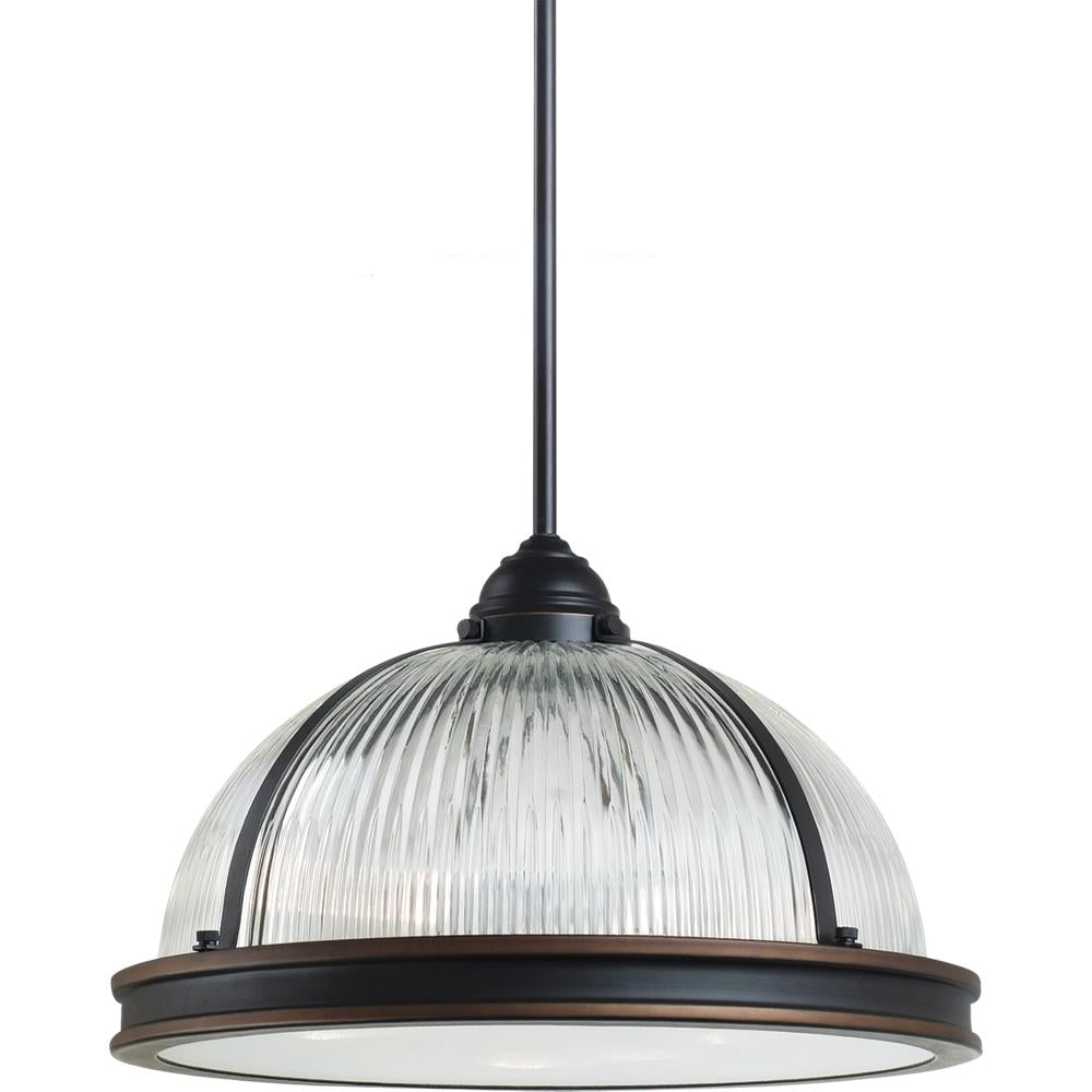 Three Light Pendant In Autumn Bronze With Prismatic Glass by Generation Lighting