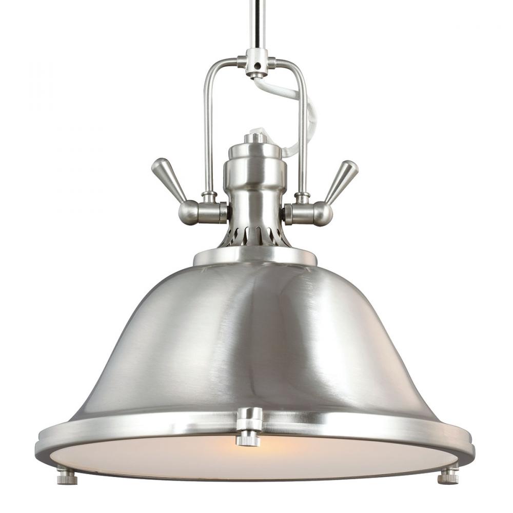 One Light Pendant In Brushed Nickel With Satin Etched Glass Diffuse by Generation Lighting