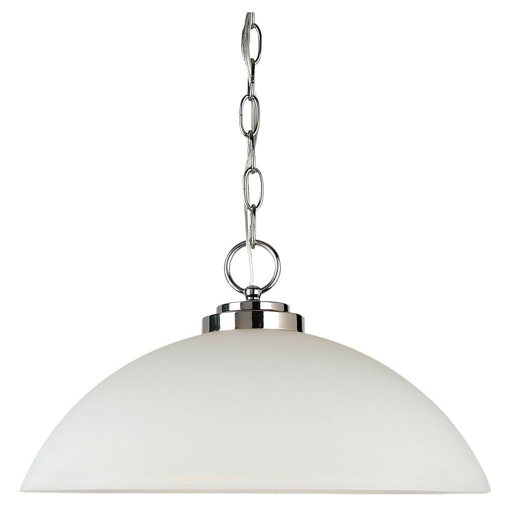 One Light Pendant In Chrome Finish With Etched Opal White Glass by Generation Lighting
