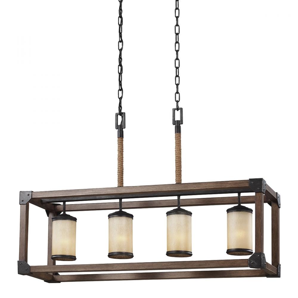 Four Light Island Pendant In Stardust With Creme Parchment Glass by Generation Lighting