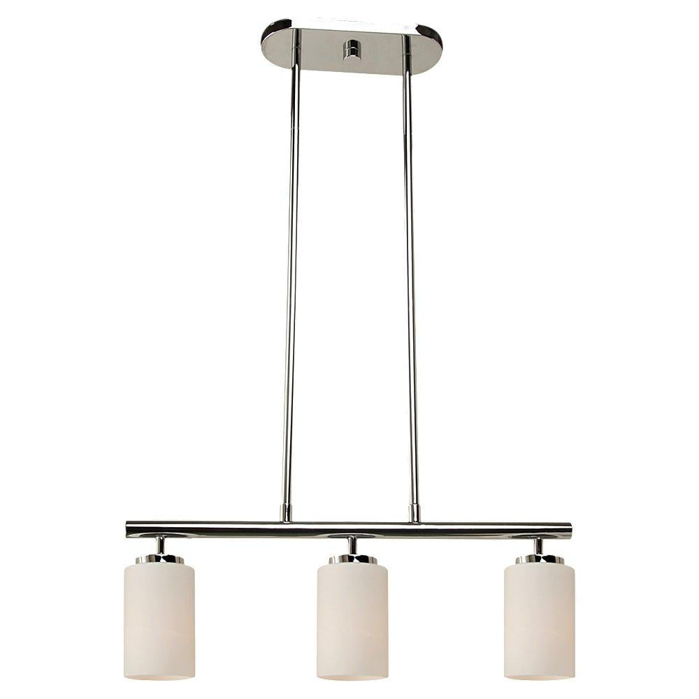 Three Light Island Pendant In Chrome Finish With Etched Opal White Glass by Generation Lighting