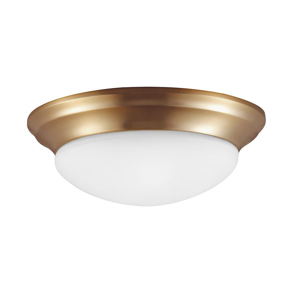 Three Light Flush Mount Fixture In Satin Bronze Finish With Satin Etched Gl