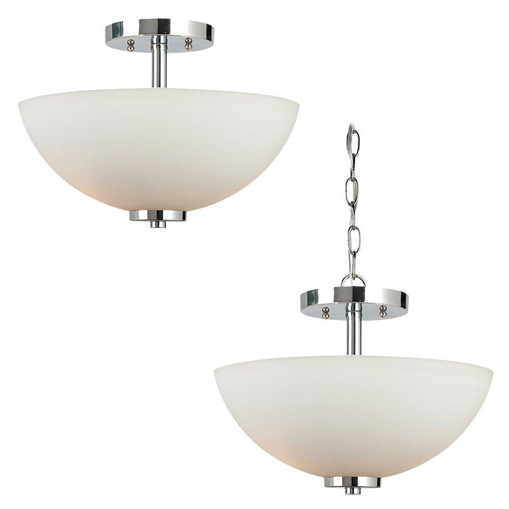 Two Light Semi-Flush Convertible In Chrome Finish With Etched Opal White Glass by Generation Lighting