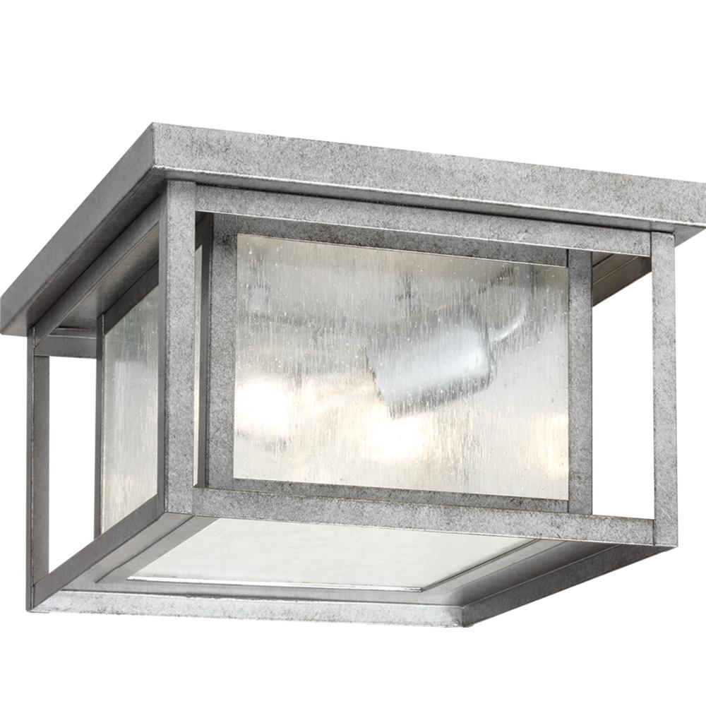 Two Light Outdoor Flush Mount In Weathered Pewter With Clear Seeded G by Generation Lighting