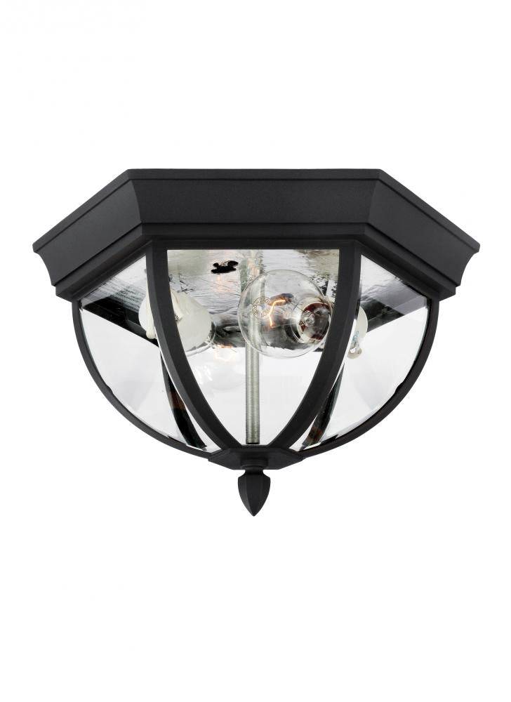 Two Light Outdoor Ceiling Fixture In Black Finish With Clear Beveled Glass by Generation Lighting